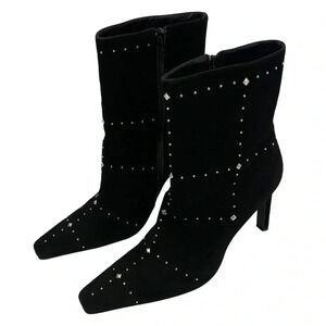 CASADEI Black Suede Stiletto Silver Rivets Studs Boots Snip Toe Chic Size 8